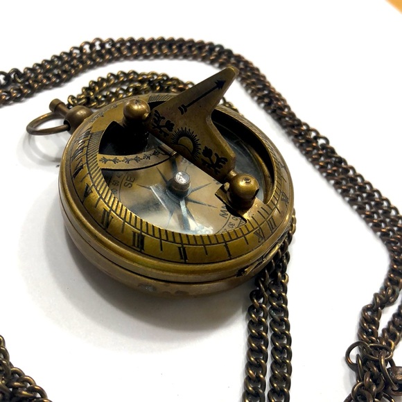 Brass sundial necklace with long chain atrached - Picture 3 of 4